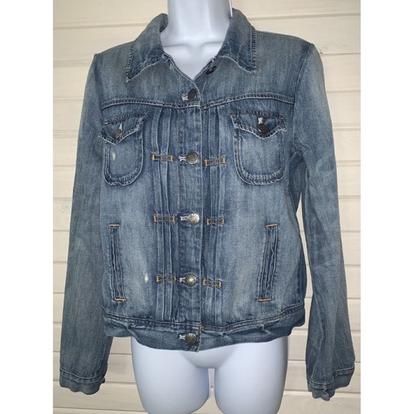 J Crew Sz SMALL Women’s Classic Jean Jacket Cotton Distressed Denim Blue EUC - Picture 1 of 8
